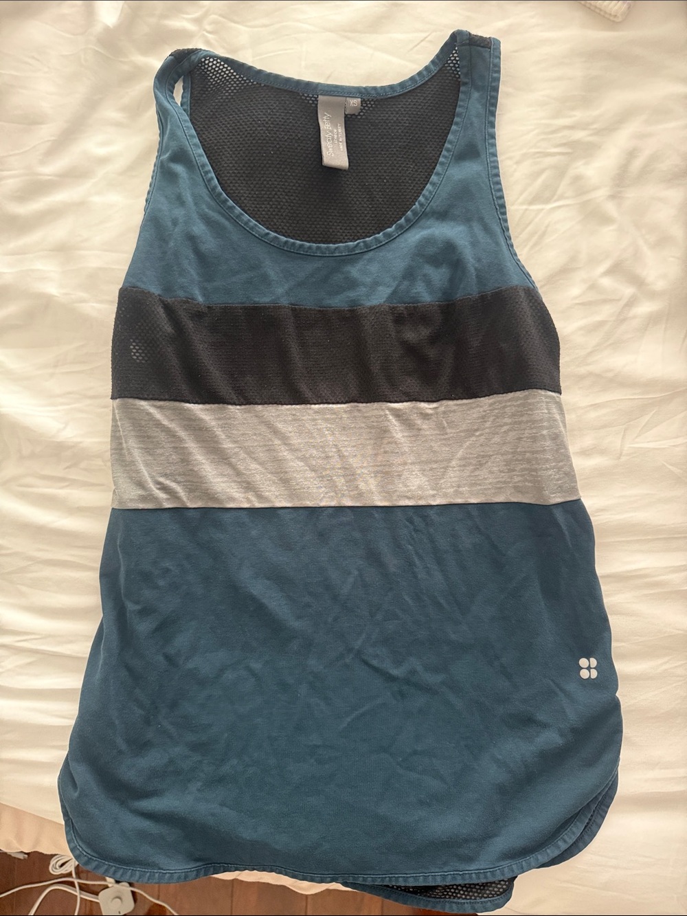 Sweaty Betty Teal Tank with Black and Light Gray Stripes